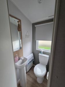 a small bathroom with a toilet and a sink at D&A Southview getaway in Skegness +7 photos