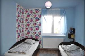 a bedroom with two beds and a window at Casa Denis in Cristian