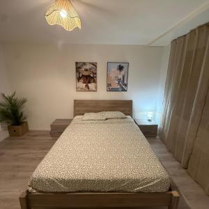 a bedroom with a large bed and a light at Flor- Sakura Gare Lausanne in Lausanne
