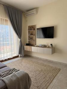 a living room with a flat screen tv on a wall at Apartments Sofia in Kotor +53 photos