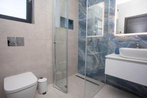a bathroom with a shower and a toilet and a sink at Villa Vox in Labin