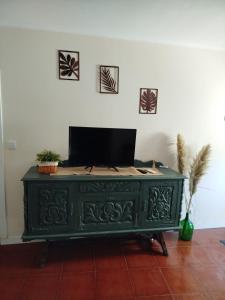 a green cabinet with a television on top of it at Casa dos Marias in Elvas