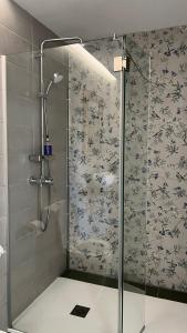a shower with a glass door in a bathroom at Vila Camélia in Porto +174 photos