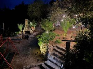 a garden at night with trees and lights at Old Stone House in Mlini +57 photos