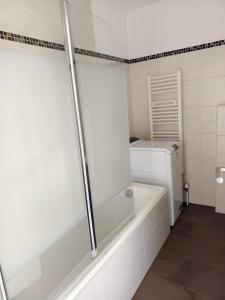 a bathroom with a shower and a bath tub at Apartment Central Mutters Innsbruck in Innsbruck +7 photos