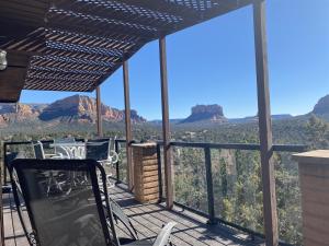a balcony with a view of the mountains at Perfect Couples Getaway Private Hot Tub Panoramic Red Rock Views in Sedona