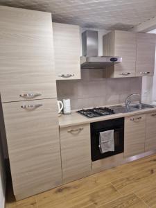 a kitchen with wooden cabinets and a stove top oven at VENEZIA Playa in Chioggia
