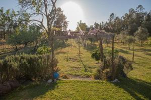 a woman is standing under an arch in a garden at A Casa do Olival in Mealhada