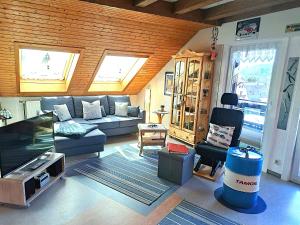 a living room with a couch and a tv at Haus Schluchseeblick in Schluchsee