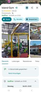 a screenshot of a gym with different pictures of a gym at Penoria's lodge kubo in Mambajao