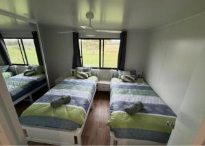a room with two beds and a couch in it at Peaceful Farm Retreat - Luxury Cabins in Goulburn in Norwood