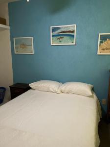 ein Schlafzimmer mit einem Bett und drei Bildern an der Wand in der Unterkunft Raya apartment in Ixtapa + 24 Fotos