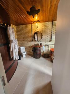 a bathroom with a toilet and a sink at Pousada Botte di Vino in Garibaldi +34 photos