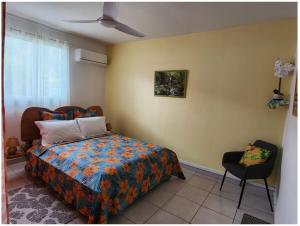 a bedroom with a bed and a chair in it at La Perle d'Alice in Deshaies