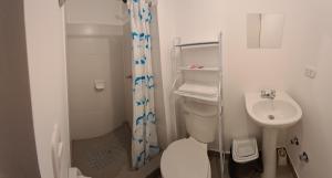 a bathroom with a sink and a toilet and a shower at Cusi Wasi AQP in Arequipa +6 photos