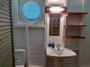 a bathroom with a sink and a mirror at bungallow T2 Vernou in Petit-Bourg
