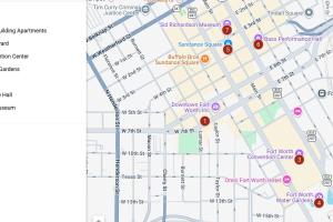 a map showing the locations of uber stops at HEB 104 Spacious Condo Downtown Fort Worth, Free Parking, Gym in Fort Worth