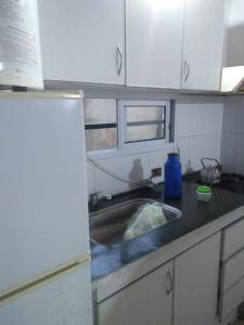 a kitchen with a sink and a refrigerator at Moru in Mar del Tuyú