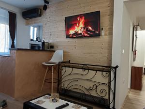 un soggiorno con un fuoco sul muro di MiM LUX a Gornji Milanovac