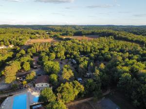 an aerial view of a estate with a swimming pool and trees at Cottage Rosa in Tourtoirac