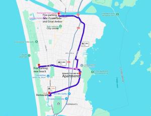 a map of the proposed paceway route at Lake View stay, stunning sunrises & free parking in Liepāja