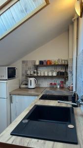 a kitchen with a sink and a counter top at Anmar Pokoje Narty Rowery in Stronie Śląskie