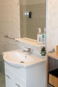 a bathroom with a sink and a mirror at SudOceania Apartment in Lamezia Terme