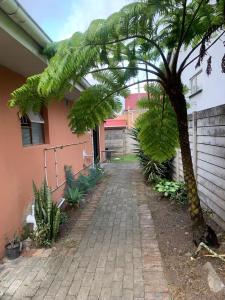 a palm tree in front of a house at Let Us accommodation in East London