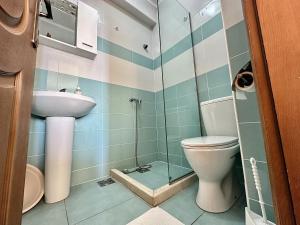 a bathroom with a toilet and a sink at Apart-Hotel Saraj in Dobra Voda +47 photos