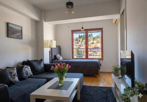 a living room with a couch and a table at Petar Apartment-City Center, Ohrid in Ohrid