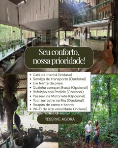 a collage of photos of a house with a guitar at Choupana Siriá in Belém