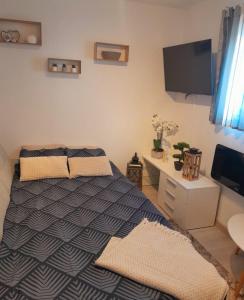a bedroom with a bed and a flat screen tv at Kele Apartment in Vir