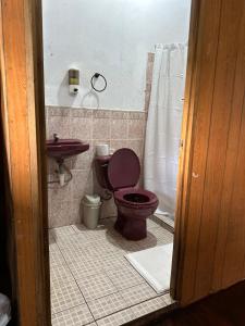 a bathroom with a toilet and a sink at Xitlaly cabins in La Montaña