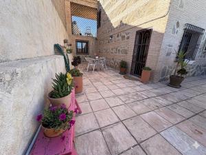 a patio with potted plants on the side of a building at Casa La Bienvenida con patio y aparcamiento - Apartamentos Aloha Toledo in Nambroca +14 photos