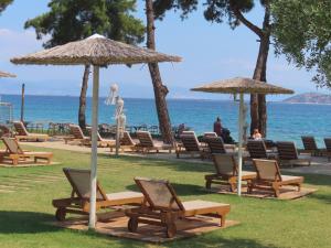 a group of chairs and umbrellas on the beach at Aroma Beach Bungalows in Limenas +99 photos