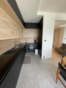 a kitchen with a sink and a counter top at Un balcon sur la mer in Nice