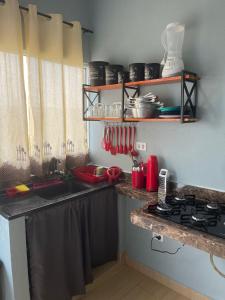 a kitchen with a sink and a counter top at Ape Bianck's in Ilha Comprida