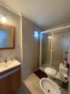 a bathroom with a toilet and a sink and a shower at Studio Roca in Rosario