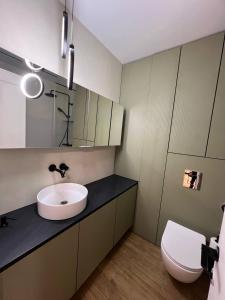 a bathroom with a sink and a toilet at Перлина Франківська in Ivano-Frankivsk +15 photos