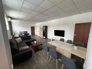 a living room with a couch and a table at Apartmán Na Blatech in Česká Lípa