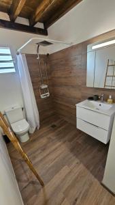 a bathroom with a toilet and a sink at Bibi Beach Sunrise in La Trinité