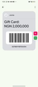 a screenshot of a gift card on a cell phone at ServiceisGod in Kwale Station