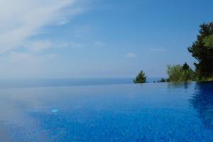 a large body of water with trees on the horizon at Erimitis View Villa in Magaziá