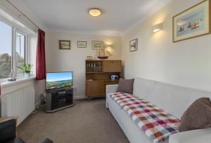 a living room with a couch and a tv at Landscove Chalet 23 in Brixham