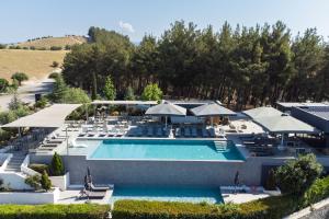 an aerial view of a resort pool with chairs and umbrellas at Ananti Resort & Spa in Tríkala