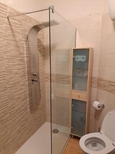 a bathroom with a glass shower with a toilet at Campania Home in Terni +17 photos