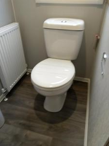 a bathroom with a white toilet in a room at Nutmeg golden sands haven in Mablethorpe