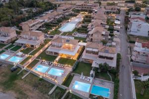 an aerial view of a house with a pool at Seafront Villa Ciel with Private Pool in Nafpaktos in Nafpaktos