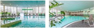 two pictures of a swimming pool in a building at Rooms for rent Nienburg Weser in Nienburg