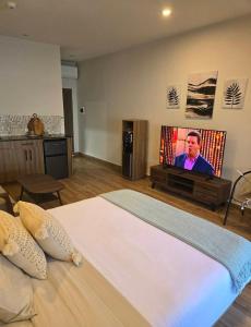 a bedroom with a bed and a tv on the wall at MSResort Panglao in Looc